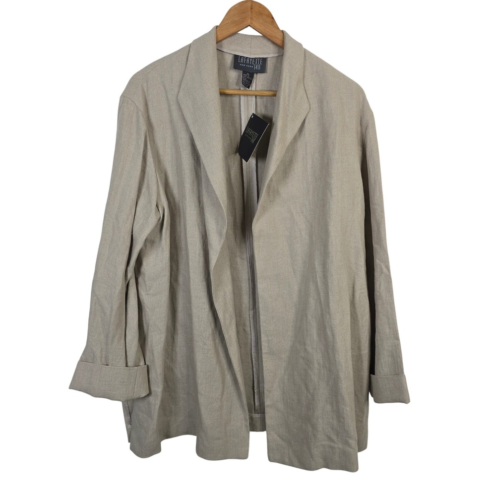 Lafayette 148 New York XL Natura Beige 100% Linen Open Front Blazer NWT Vintage